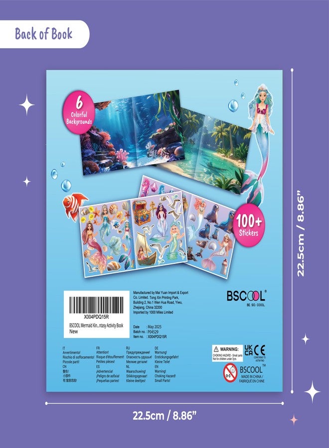 BSCOOL Mermaid Kingdom Reusable Sticker Book, 100+ Stickers, Underwater Fantasy Activity Book - Mermaid Sticker Dress Up for Girls Ages 4-6. Airplane Stickers Book for Toddlers. Christmas Gift - Image 2